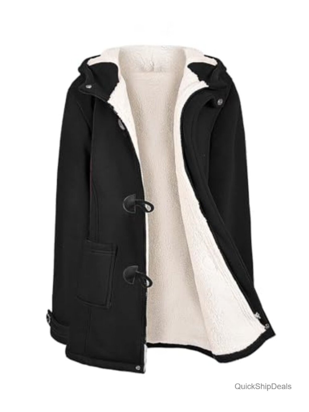 Women's Fleece Lined Sherpa Winter Coat with Zipper & Button Closure